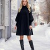 Weihnachts-SonderangeboteElegantes Schwarzes Plisseekleid für Damen mit Laternenrmeln