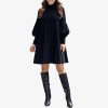 Weihnachts-SonderangeboteElegantes Schwarzes Plisseekleid für Damen mit Laternenrmeln