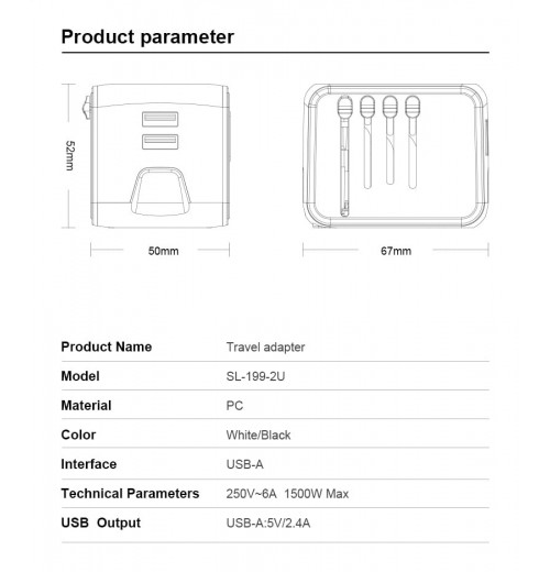 Internationaler Reise-Schnellladeanschluss 4USB-Port Anti-Single-Plug Smart Chip Global Universal Conversion Plug Travel Assistant