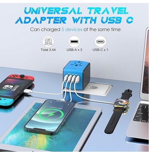 Internationaler Reise-Schnellladeanschluss 4USB-Port Anti-Single-Plug Smart Chip Global Universal Conversion Plug Travel Assistant