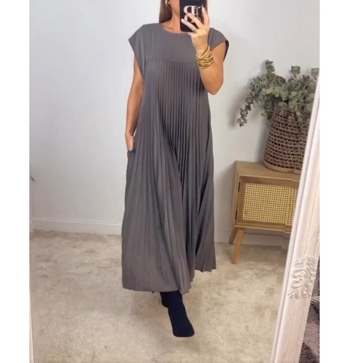 Heute 35% RabattWomen Pleated Simple Solid Color Dress