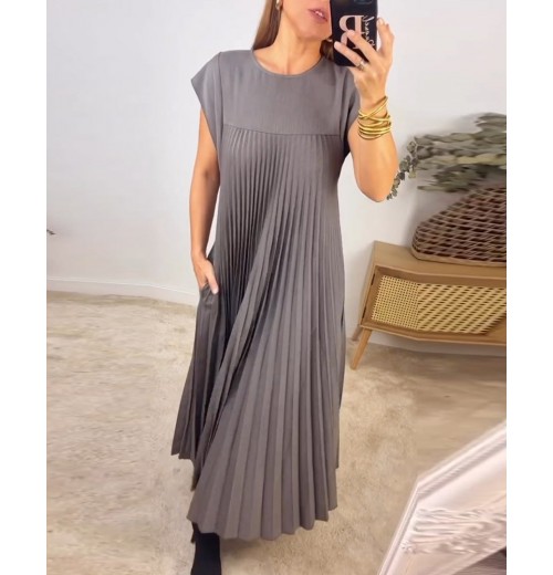 Heute 35% RabattWomen Pleated Simple Solid Color Dress