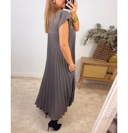 Heute 35% RabattWomen Pleated Simple Solid Color Dress