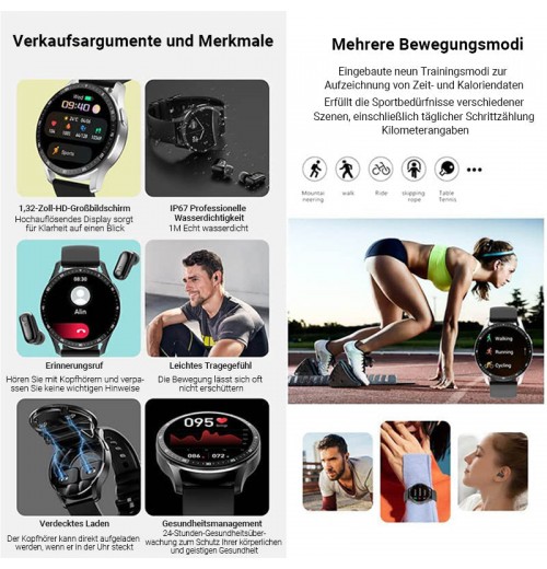 45% Rabatt  2-in-1 Smartwatch mit Kopfhrern 