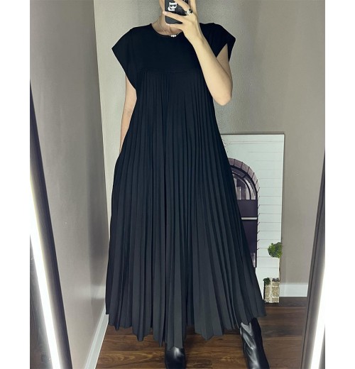 Heute 35% RabattWomen Pleated Simple Solid Color Dress