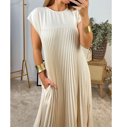 Heute 35% RabattWomen Pleated Simple Solid Color Dress