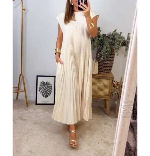 Heute 35% RabattWomen Pleated Simple Solid Color Dress