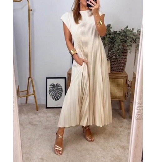 Heute 35% RabattWomen Pleated Simple Solid Color Dress