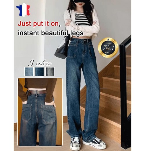 Ideales Geschenk - Damenjeans mit hoher Taille und weitem Bein