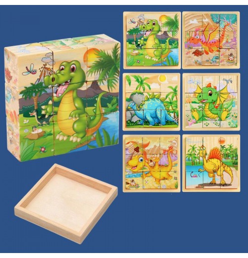 9-teiliges 3D-Würfelpuzzle-Set aus Holz mit sechsseitigen Bildern