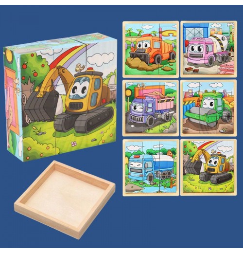 9-teiliges 3D-Würfelpuzzle-Set aus Holz mit sechsseitigen Bildern