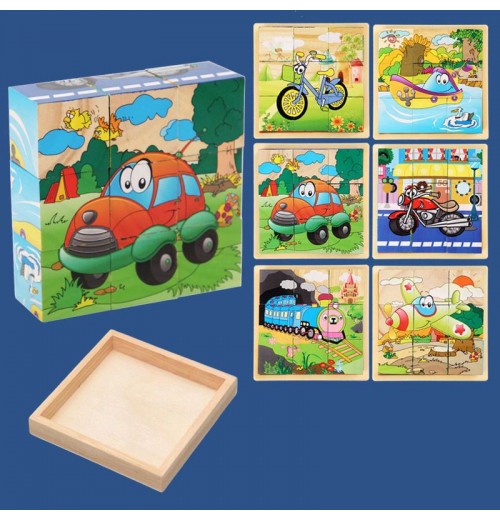 9-teiliges 3D-Würfelpuzzle-Set aus Holz mit sechsseitigen Bildern