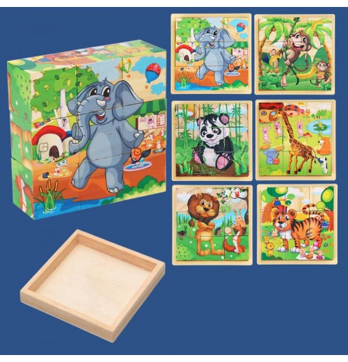 9-teiliges 3D-Würfelpuzzle-Set aus Holz mit sechsseitigen Bildern