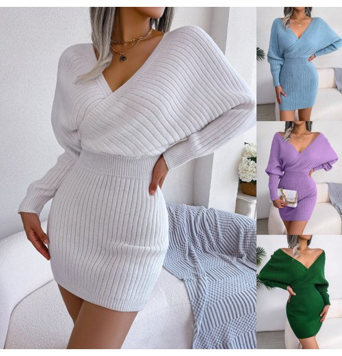 Xmas Sales - 50% OFFSexy Knit Mini Dress with Batwing Long Sleeves