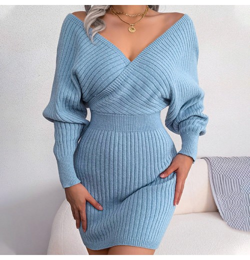 Xmas Sales - 50% OFFSexy Knit Mini Dress with Batwing Long Sleeves