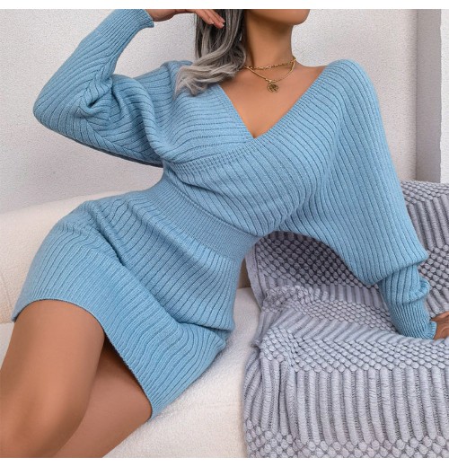 Xmas Sales - 50% OFFSexy Knit Mini Dress with Batwing Long Sleeves