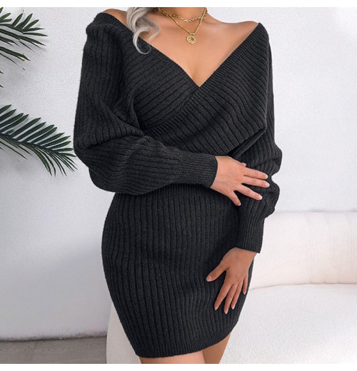 Xmas Sales - 50% OFFSexy Knit Mini Dress with Batwing Long Sleeves