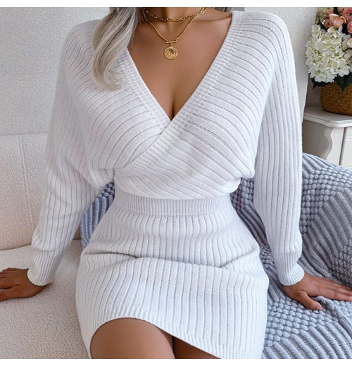 Xmas Sales - 50% OFFSexy Knit Mini Dress with Batwing Long Sleeves