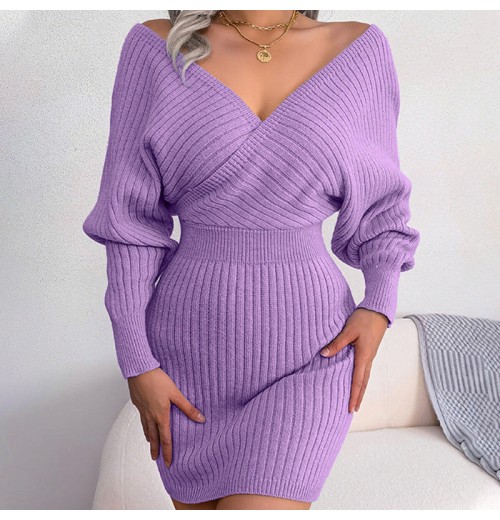 Xmas Sales - 50% OFFSexy Knit Mini Dress with Batwing Long Sleeves