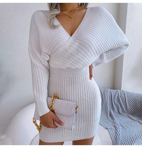 Xmas Sales - 50% OFFSexy Knit Mini Dress with Batwing Long Sleeves